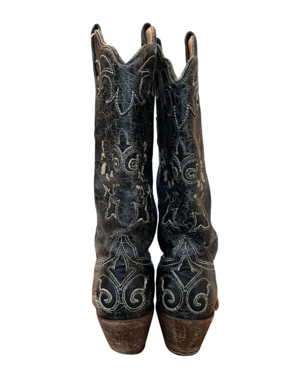 Corral Womens Size 7 M Black Genuine Lizard Leather Floral Inlay Cowgirl Boots - Picture 6 of 10